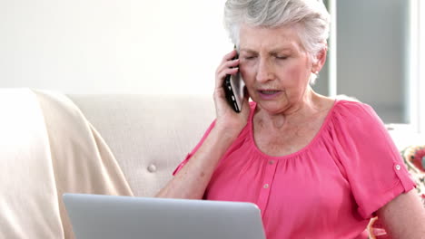 old woman on a phone with her computer
