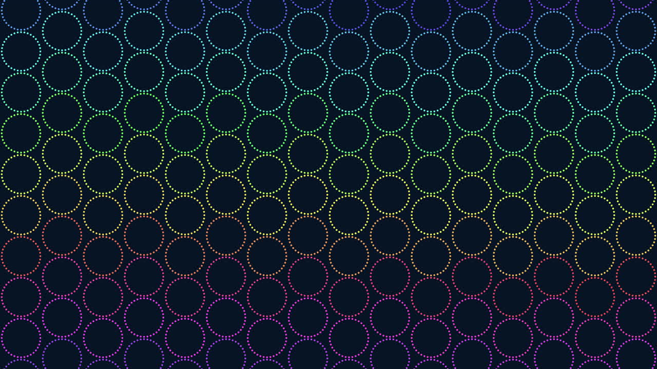 Seamless neon rainbow geometric rings pattern in rows