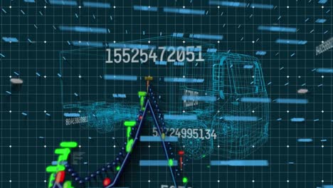 Animation-Der-Datenverarbeitung-über-LKW-Auf-Blauem-Hintergrund