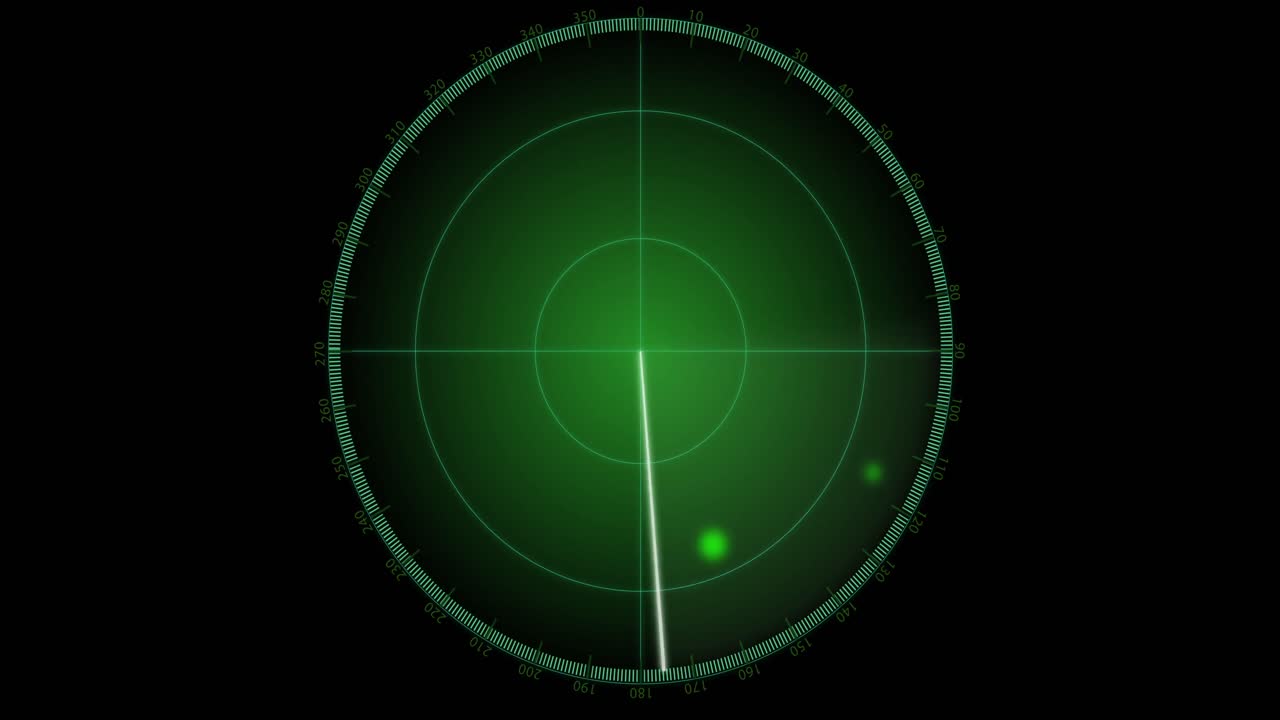 검은 바탕에 움직이는 반점이 있는 레이더의 애니메이션
