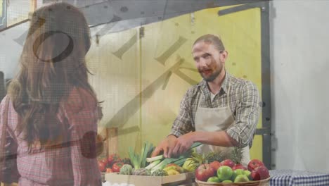 Animation-of-financial-graphs-over-happy-caucasian-male-seller-and-female-customer-in-grocery-shop