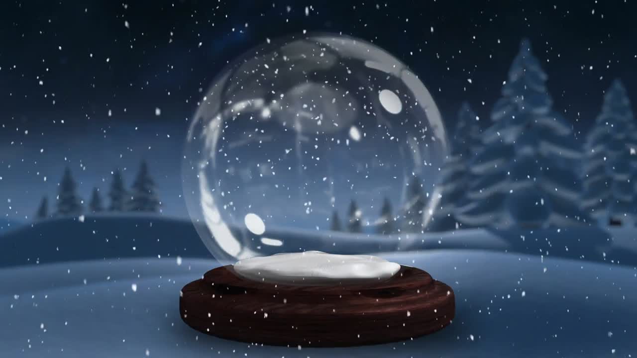 유리 공과 함께 겨울 풍경 위의 눈과 함께 비디오 구성