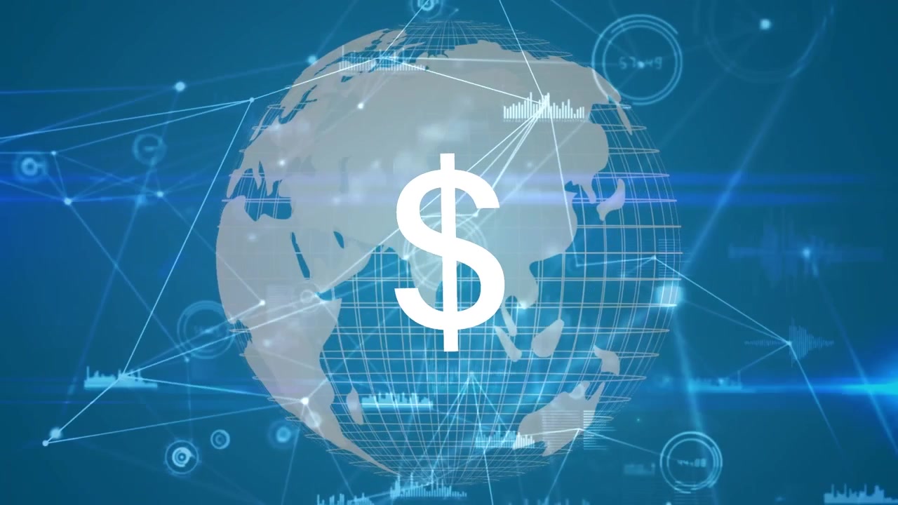 Animación de símbolo de dólar sobre globo terráqueo
