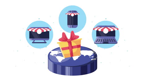 dispositivos electrónicos con animación de compras en línea