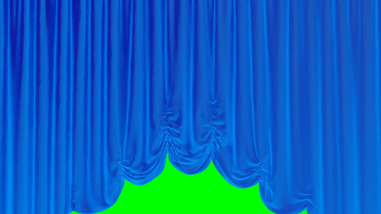 오스트리아의 은 파란 커튼이 열리고 닫히고 극장 무대에서 끝과 시작.