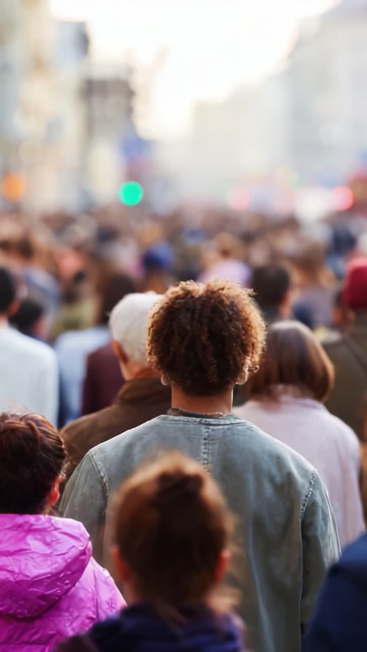 A Diverse Crowd of People Walking Through a Busy City Street, Capturing the Essence of Urban Life and Human Connection Amidst the Lively Atmosphere