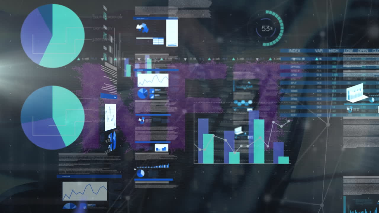 animación del procesamiento de datos y la red de conexiones a través de las manos escribiendo en el teclado