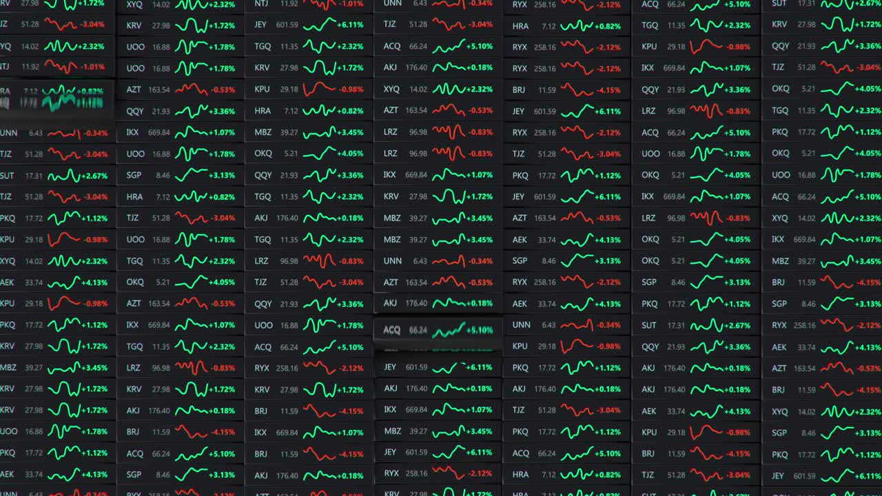 Wall Street stock market fictional tickers seamless loop 3D render animation