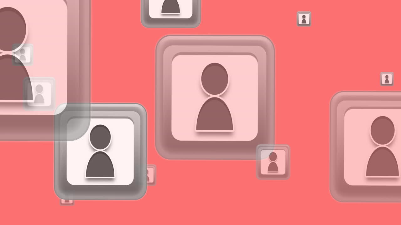 animación de iconos de personas en línea que se mueven sobre un fondo rosa