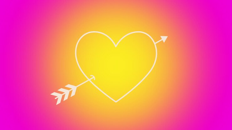 White outline heart and arrow on rainbow gradient