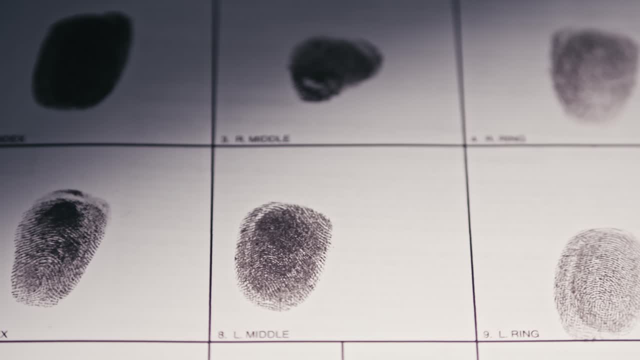Multiple ink daubed fingerprints revealed on forensic evidence card