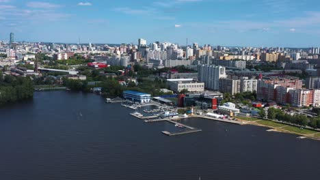 cityscape with river and marina