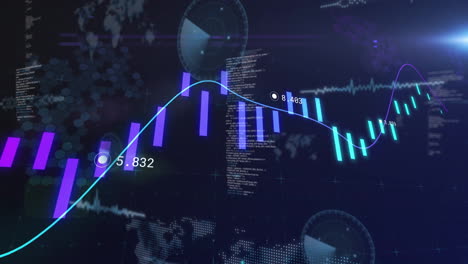 analyzing financial data, graphs and charts over world map background