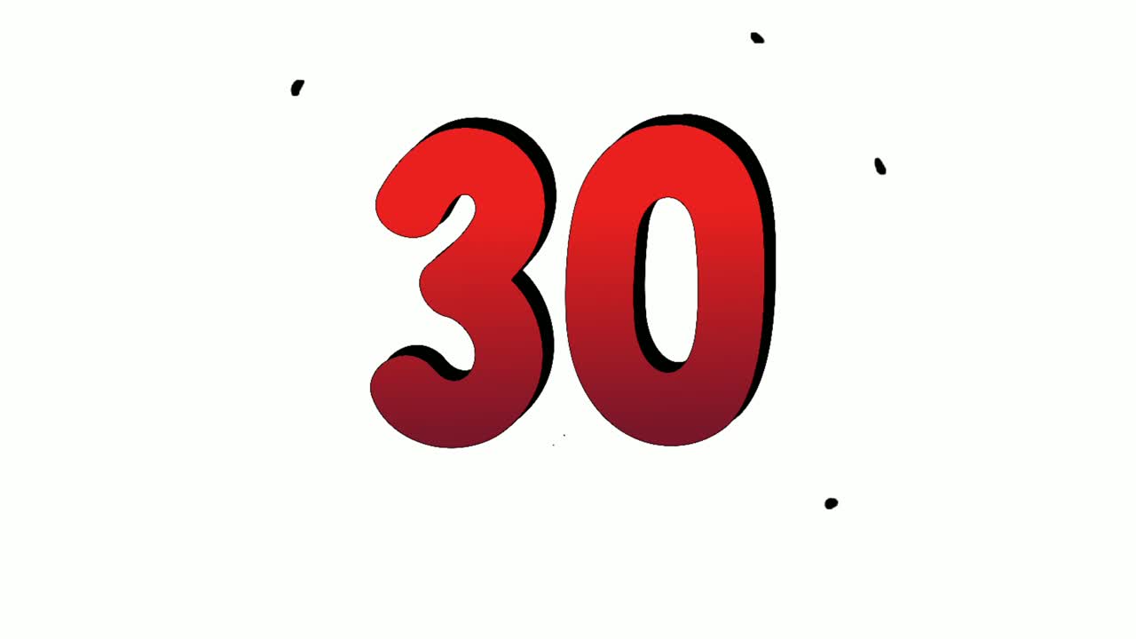 Number 30 thirty symbol sign animation motion graphics icon on white background,the number reveal on smoke,cartoon video number for video elements