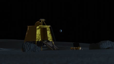 Animación-3D-De-Chandrayaan-3-Y-Su-Rover-Con-La-Tierra-De-Fondo