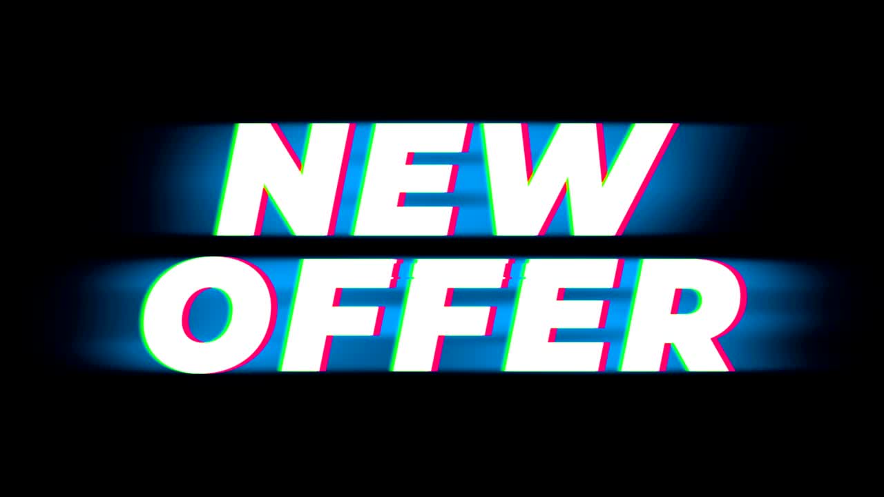 nueva oferta de texto vintage promoción de efecto glitch.