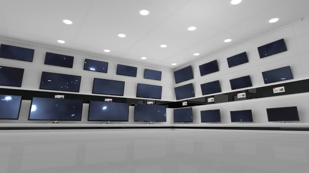 전자 상점 에 전시 된 플래트 스크린 텔레비전