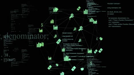 animazione di icone di elaborazione dei dati e di business su sfondo nero