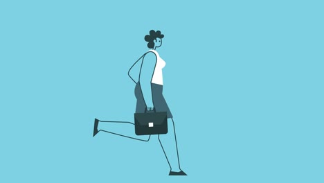 Funny Graphic Flat Design Bold Woman Cartoon Character Running Cycle with Briefcase Isolated Loop 2d Animation