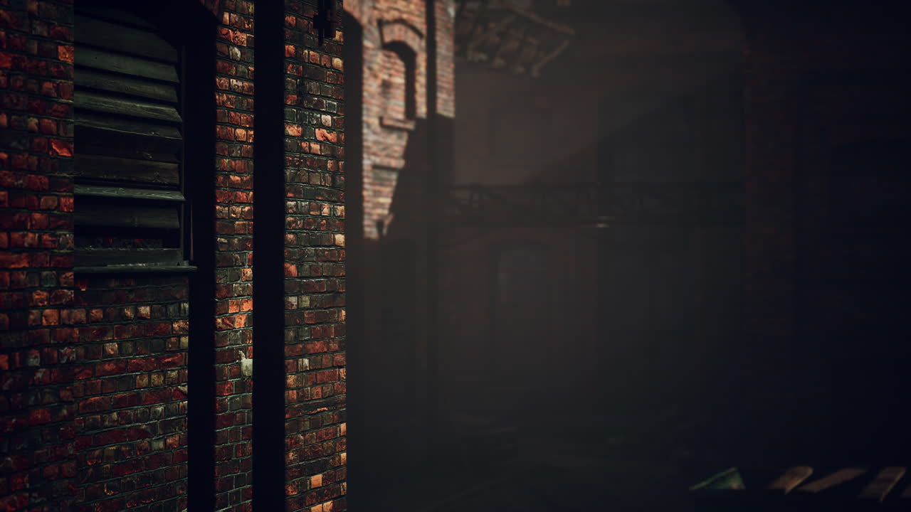 abandoned industrial factory buildings at sunset