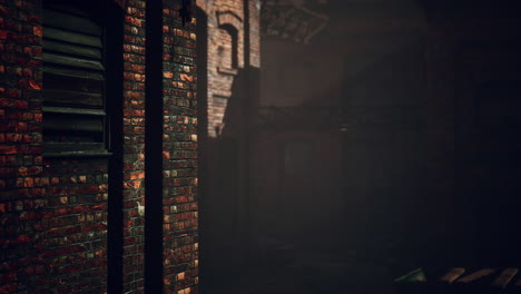 abandoned industrial factory buildings at sunset