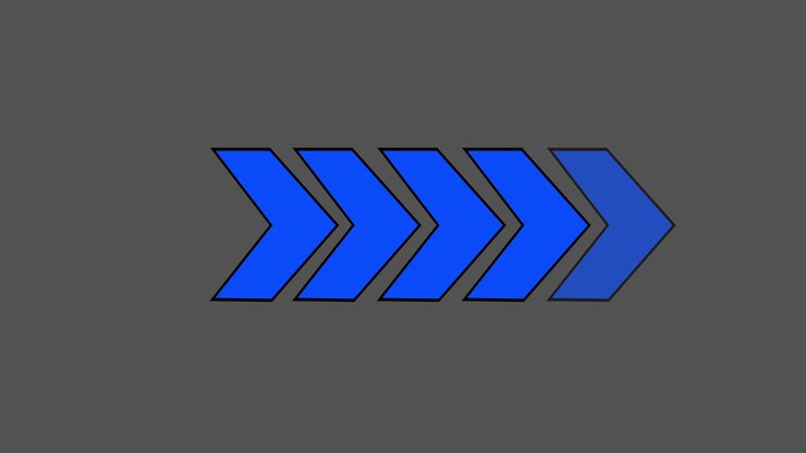 Animated Blue Chevron Arrows Moving Right on Grey Background