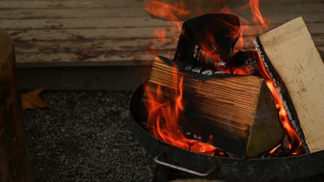 burning firewood in the fireplace