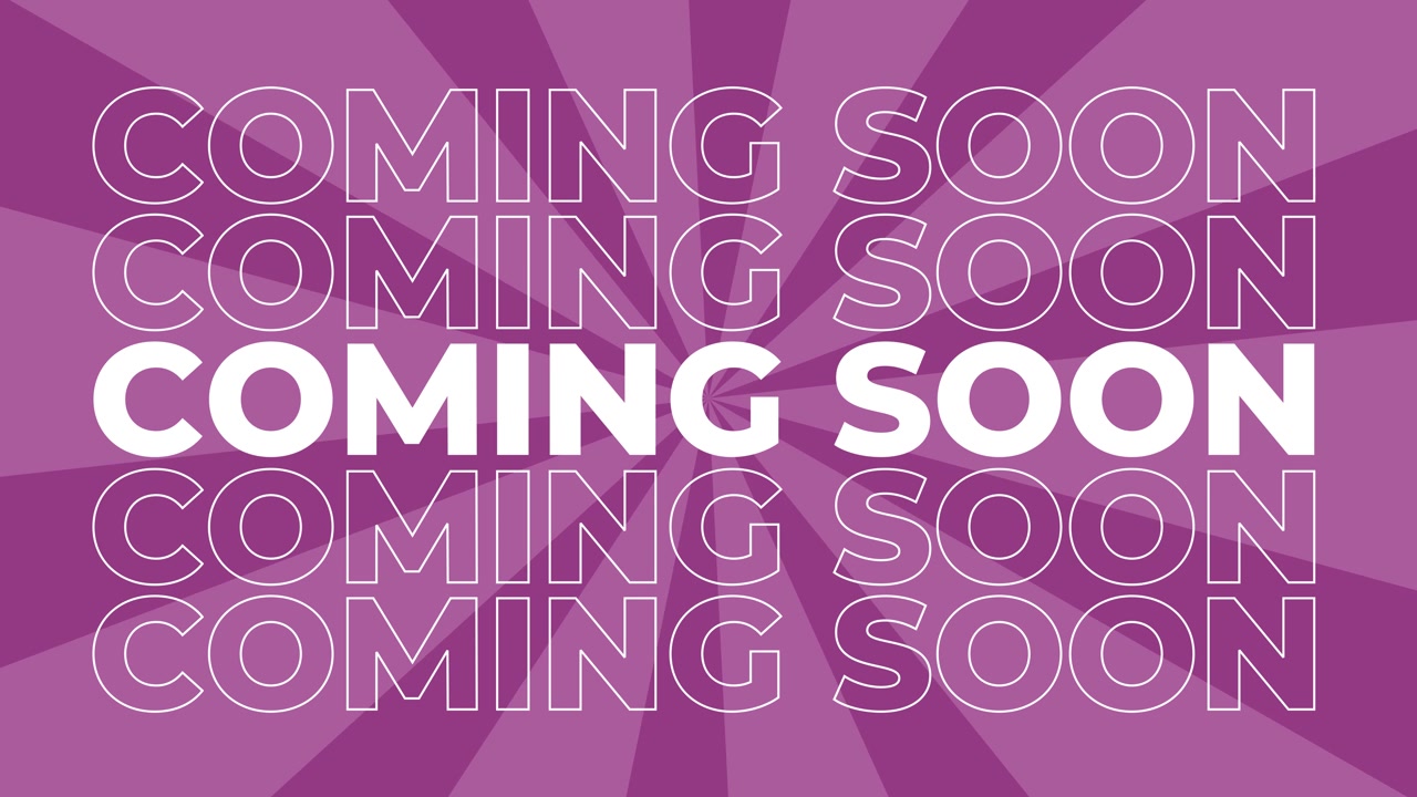 Coming soon 2D typography text animation graphics with spiral coloured digital background retail shopping promotion and sales slogan product advertisements dynamic motion effects colours pink fuchsia