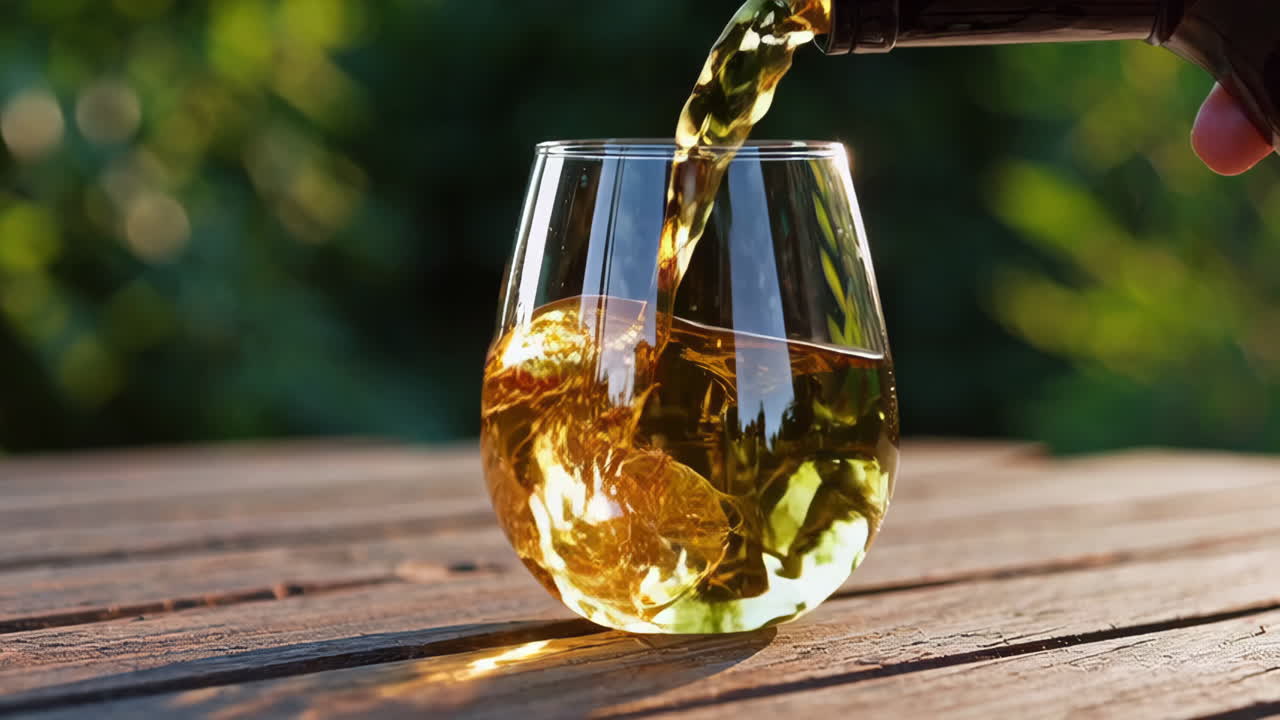 Versare vino in un bicchiere all'aperto