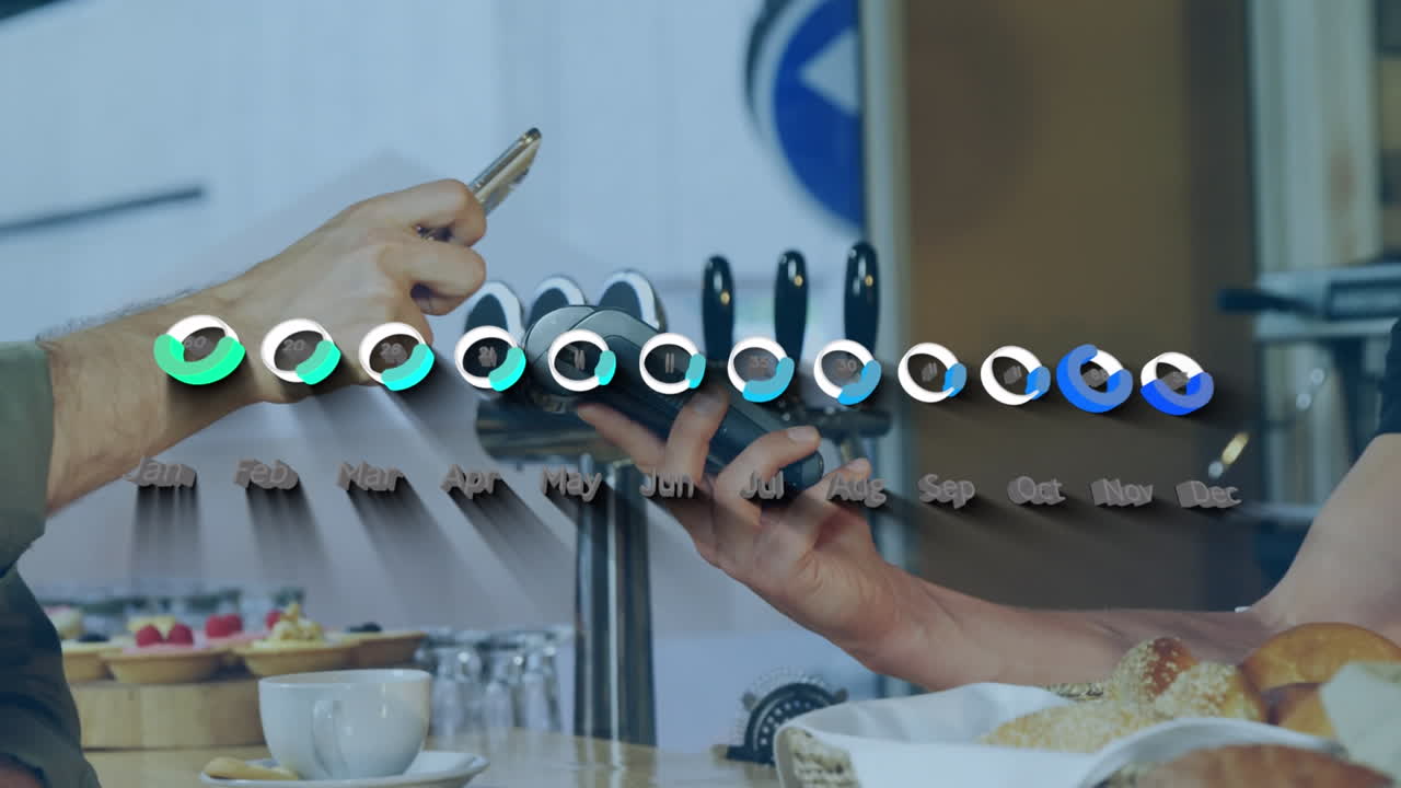 Animation of graph over people using payment terminal