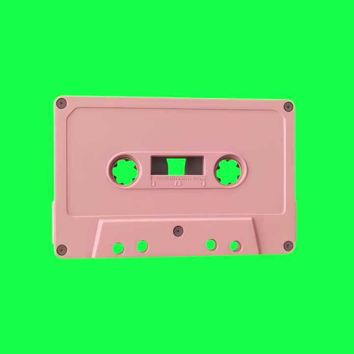 Cassetta a Nastro Rosa Retrò in Rotazione su Green Screen