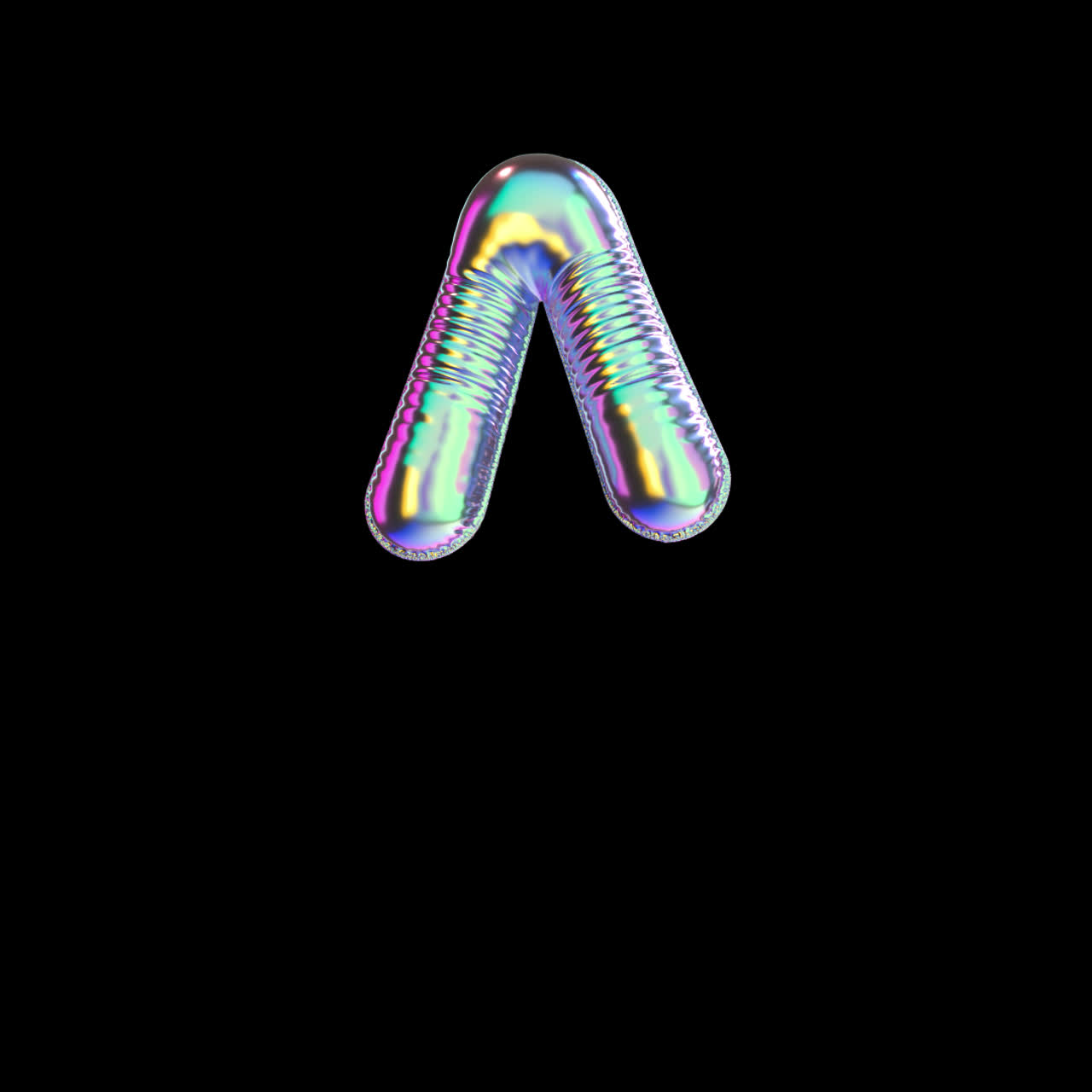 Forma astratta 3D iridescente animata rotante su sfondo nero