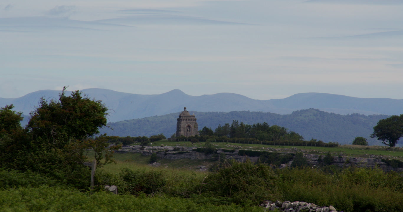 Long shot of the bardsea monument in Ulverston golf club at Circle, Birkrigg Stone Circle,