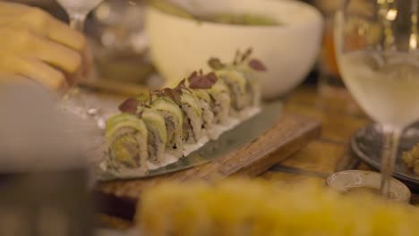 sushi and drinks at a restaurant