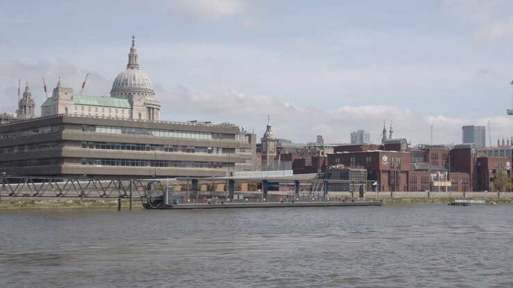 View From Boat On River Thames Showing Buildings On City Of London Financial Skyline 1