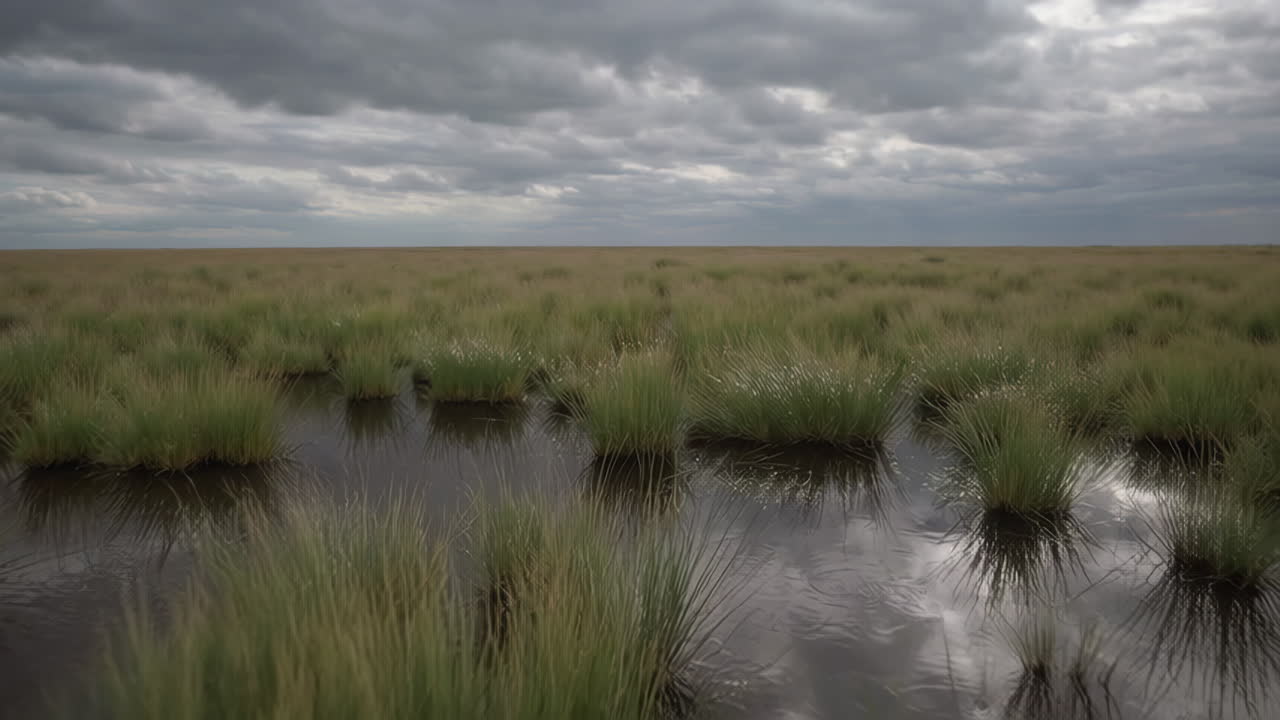 Wetland Landscape Under Cloudy Sky