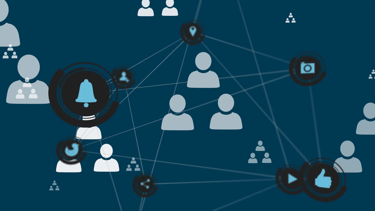 Animation of social media people icons with network of connections