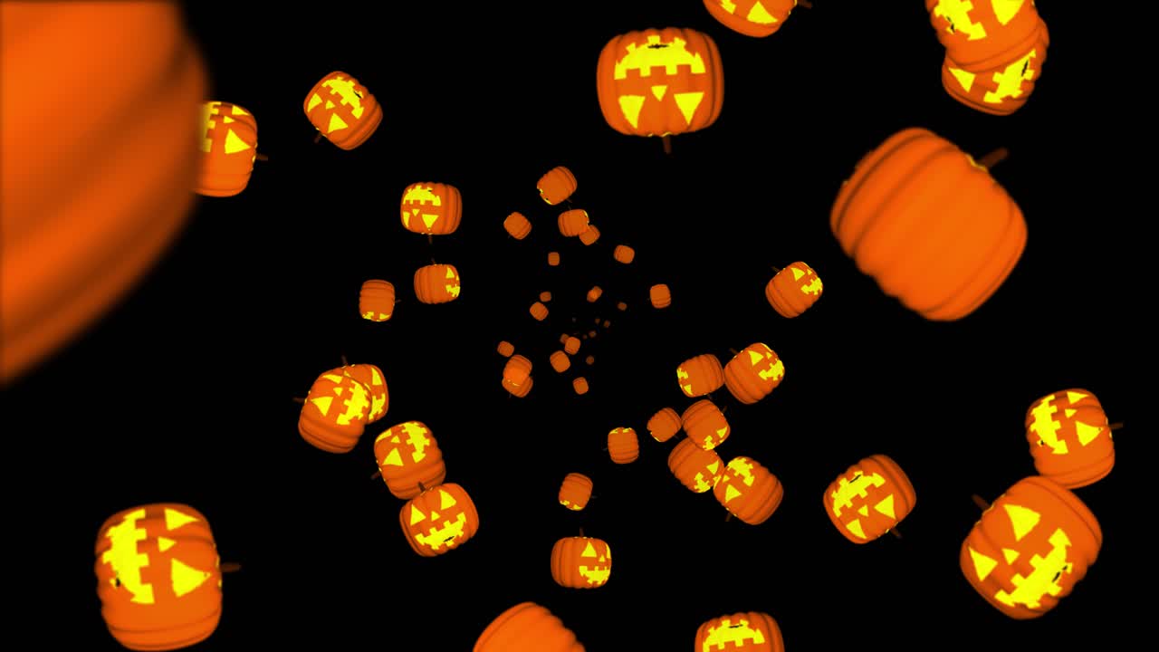 Halloween flying pumpkin isolated on black full autumn leaves garland holiday autumn festival scene