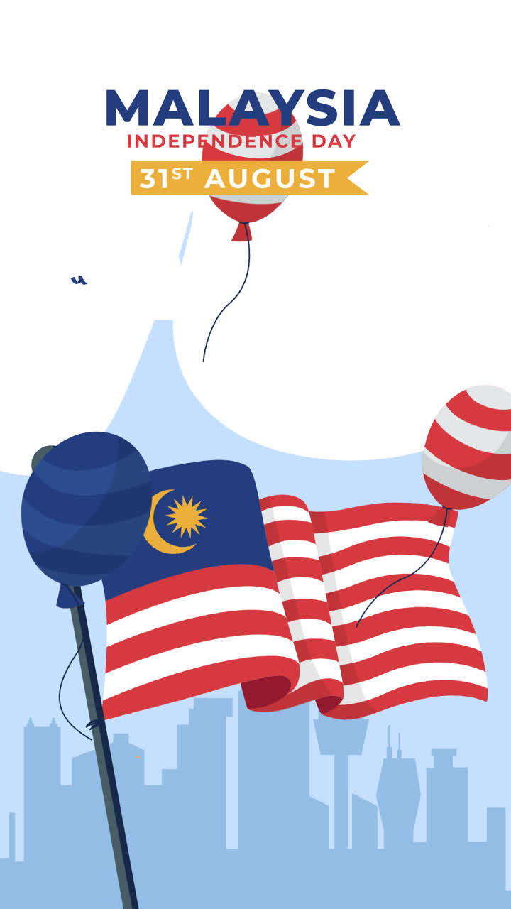 An animation of Flat background for malaysia independence day celebration