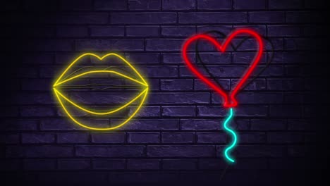 neon sign showing lips and heart shaped balloon