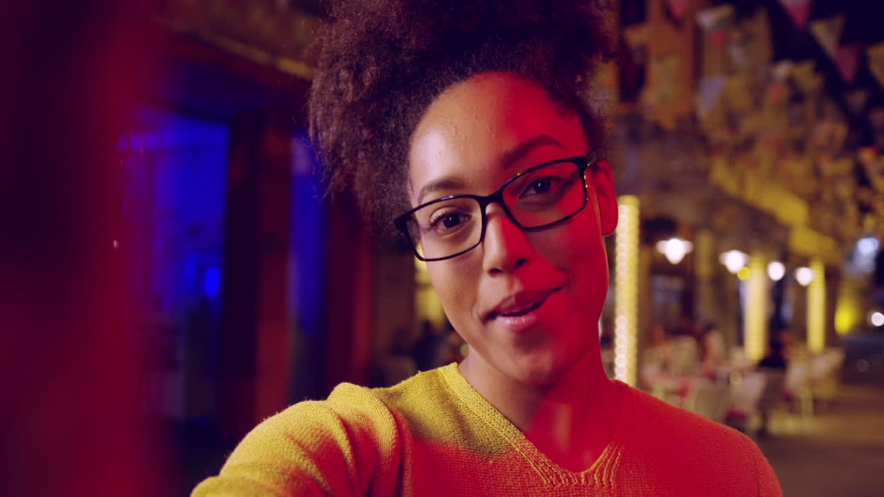 Nighttime Selfie Sequence A Young Woman