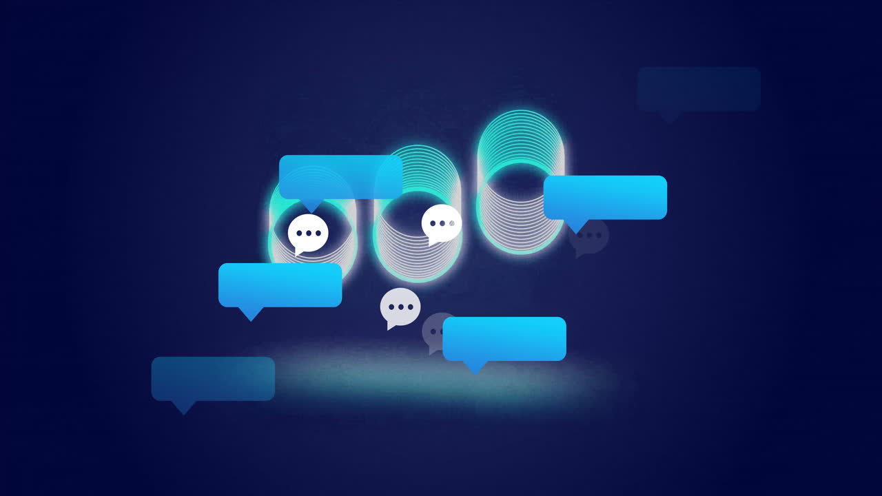 burbujas de chat y círculos brillantes, animación de la comunicación digital