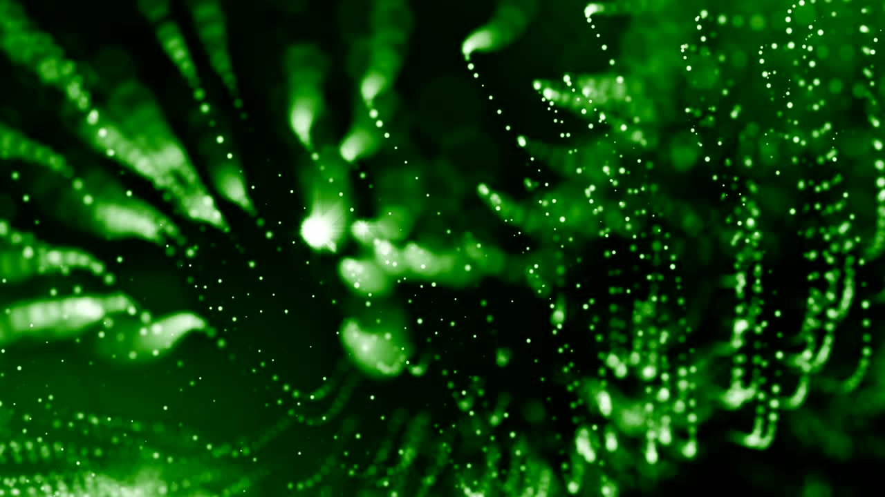 4k 3d render de partículas de brillo como fondo dinámico sin costuras abstracto con profundidad de campo y bokeh. ciencia ficción o microcosmos, espacio o espacio abstracto digital. animación de bucle 3d. cuerdas verdes 4