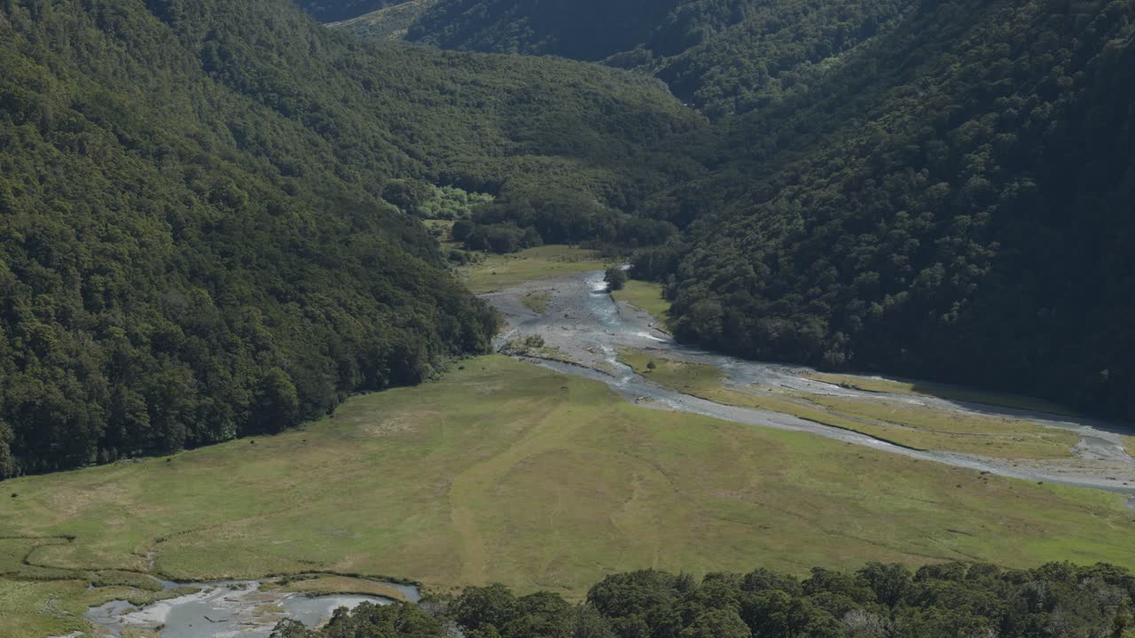 Aerial View of a Serene Valley with a River Running Through it