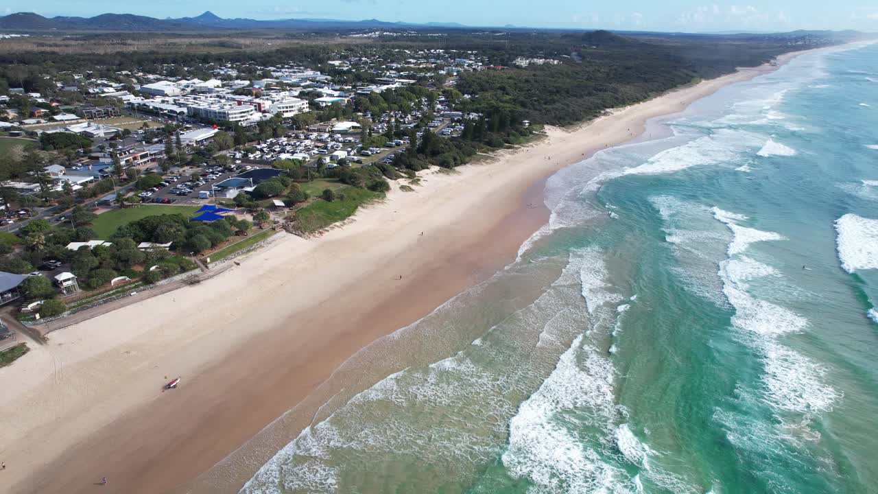 Aerial View Of Coolum Beach Suburb Facing The Blue Sea During Summer In QLD, Australia