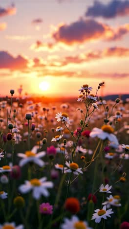 sunset in a field of flowers