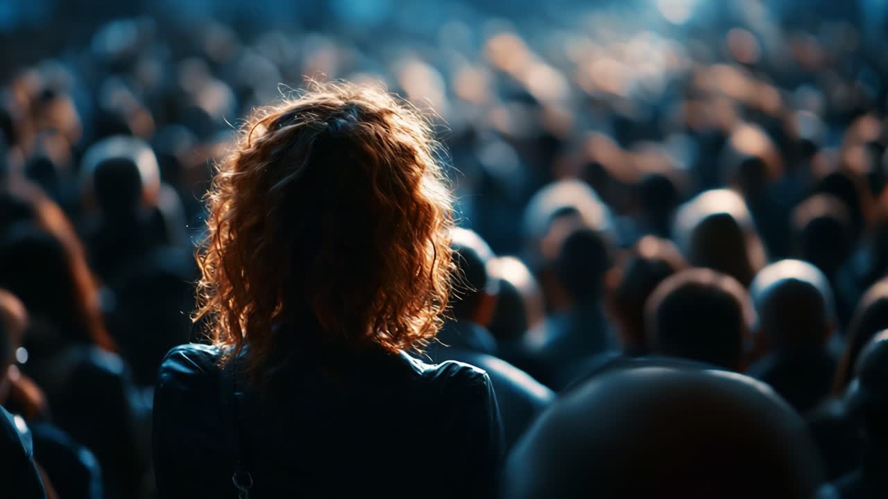 A solitary figure stands among a dense crowd, capturing the essence of individuality in a sea of faces, highlighting the contrasts of solitude and togetherness in a bustling environment