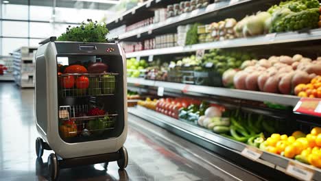 autonomous shopping cart in a supermarket
