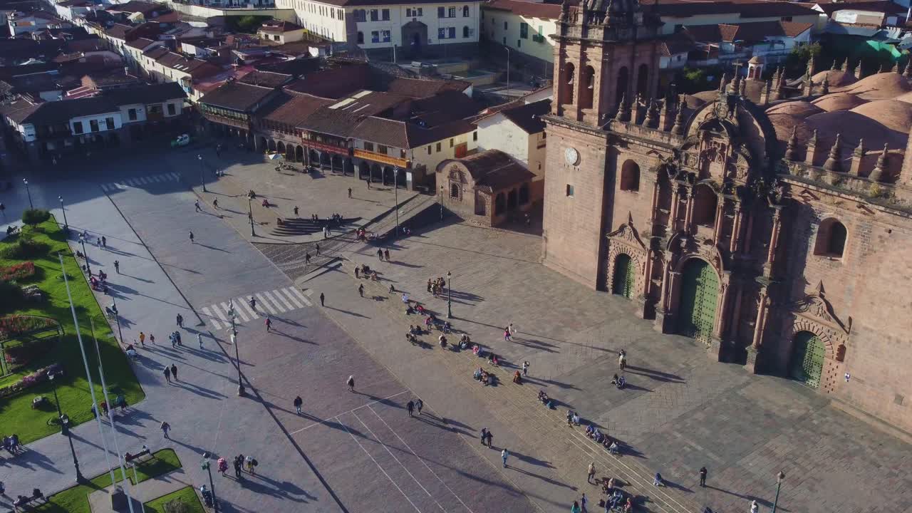 Aerial View of Plaza de Armas and Cathedral in Cusco, Peru