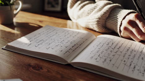 mujer escribiendo en un cuaderno